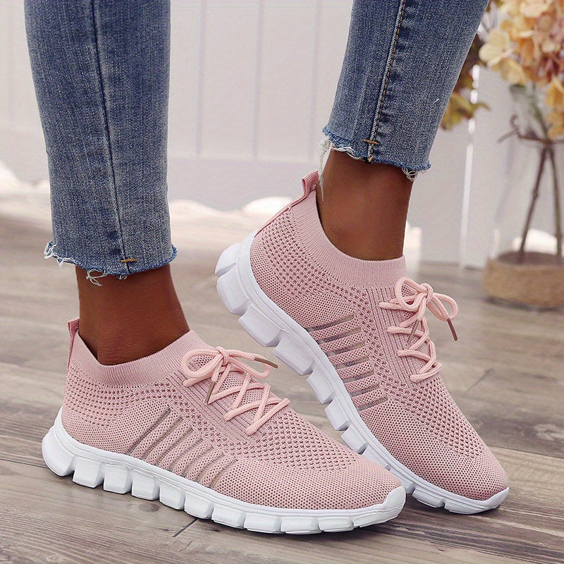 Women's Knitted Sports Shoes Lightweight Lace Up Low Top Running Shoes