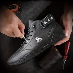 Men's Leather Lace-up Sneakers Comfortable Walking Shoes