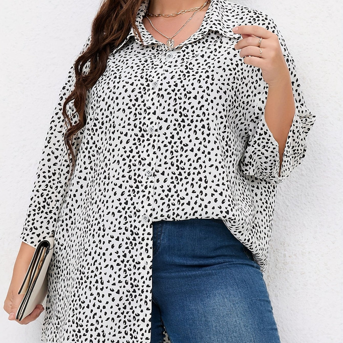  Leopard Print Button Up Long Sleeve Blouse