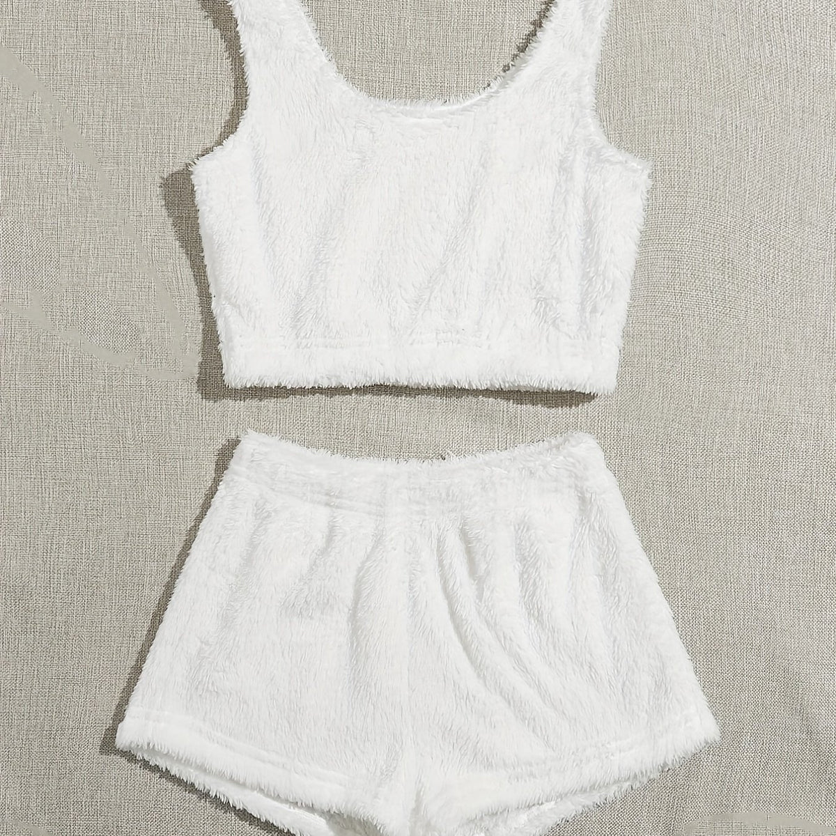 Furry Two piece Set Casual Crop Tank Top & Elastic Waist Shorts
