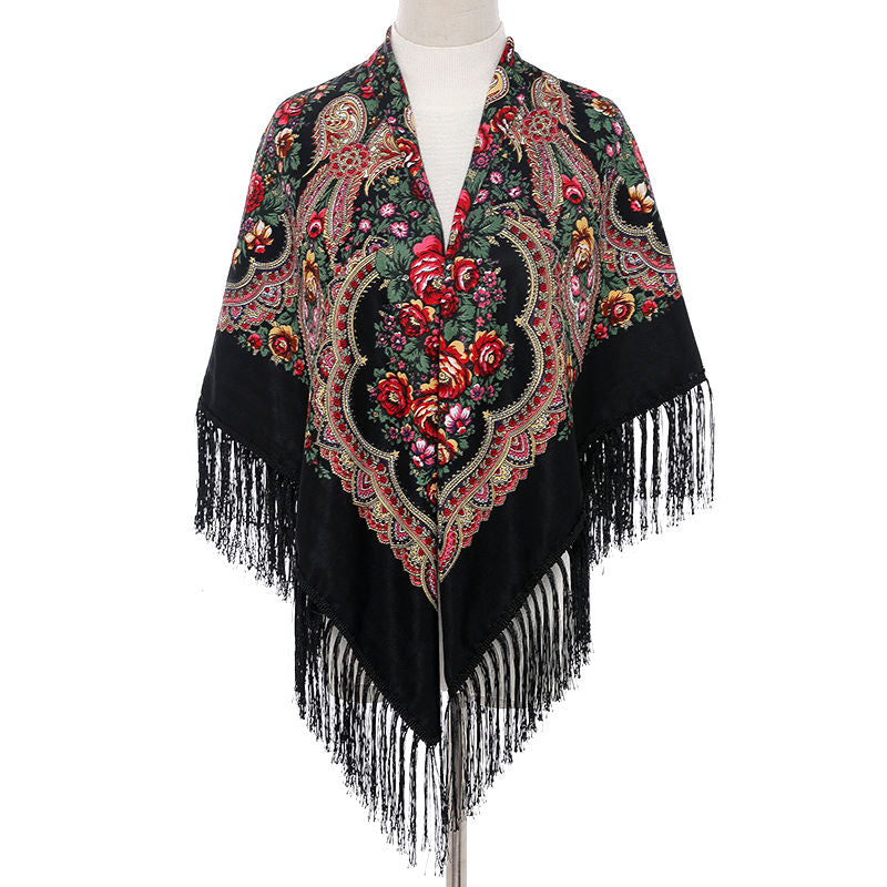 Print Square Scarf Tassel Shawl Women's Clothing Accessories
