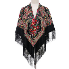 Print Square Scarf Tassel Shawl Women's Clothing Accessories