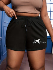  Dog Print High Rise Stretch Drawstring Loose Shorts