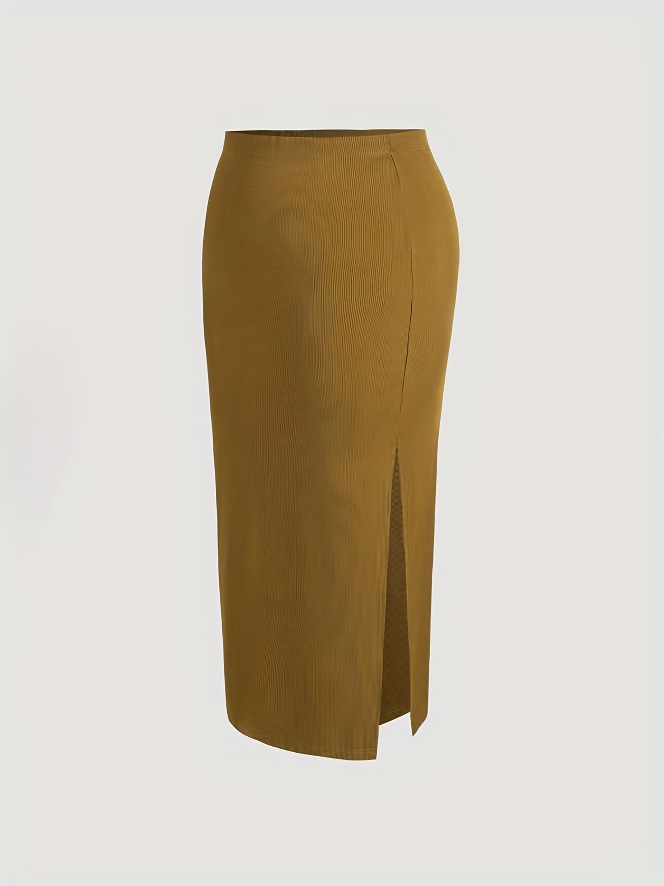  Ribbed High Rise Slim Fit Midi Skirt