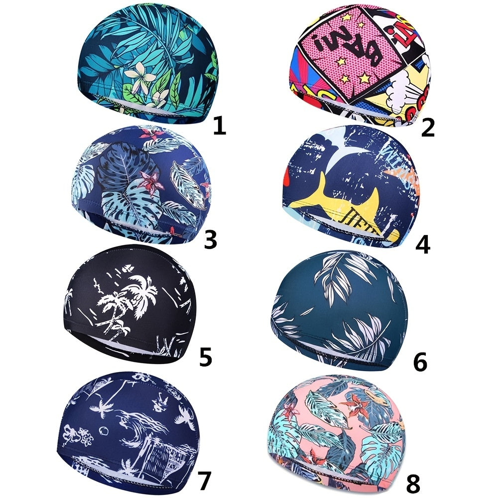 Printed Nylon Swimming Cap for Long Hair Men Women Pool