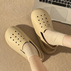 Women's Hollow Out Flat Clogs Closed Toe Non Slip Slide Shoes
