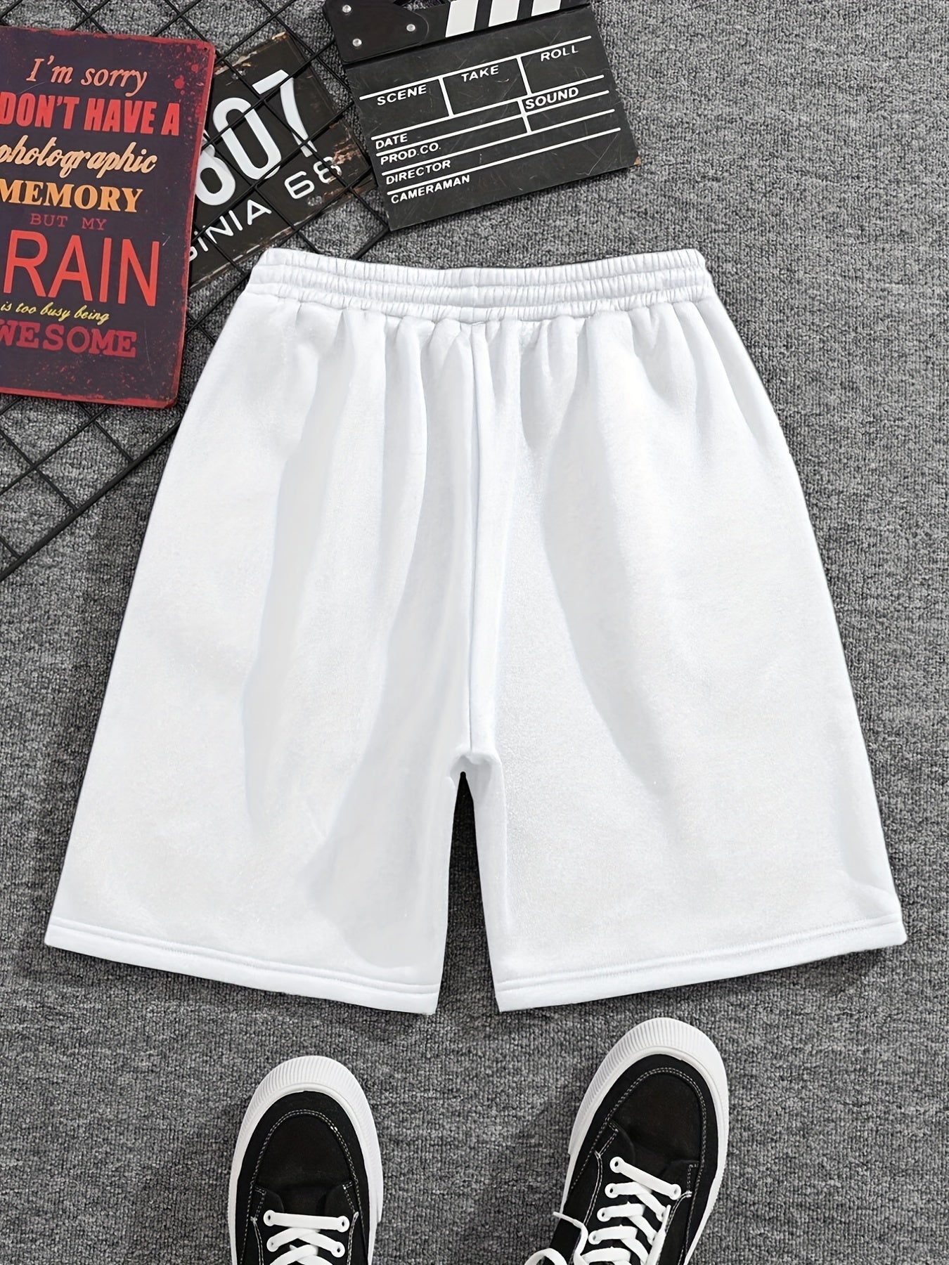 Men's Pleated Drawstring Shorts Solid Casual Stretch Waist for Summer