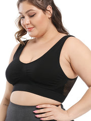 2 Pack Plus Size Sports Bra Set Women's Plus Solid Hollow Out Wireless