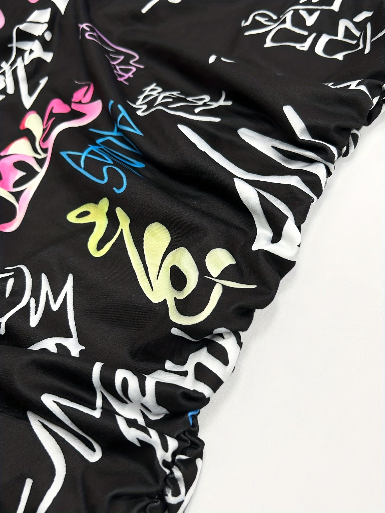  Graffiti Print One Shoulder Midi Dress