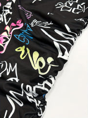  Graffiti Print One Shoulder Midi Dress