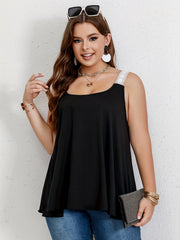 Solid Lace Trim Tank Top Scoop Neck Slight Stretch