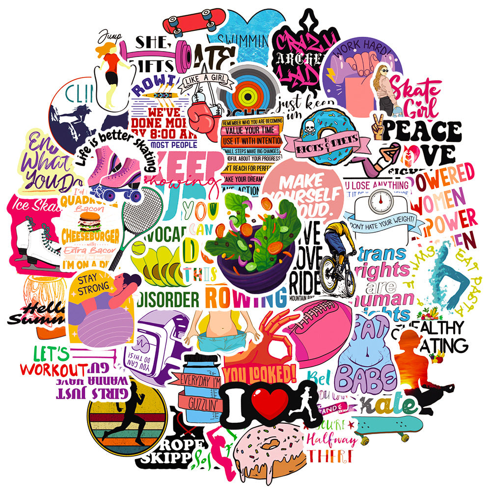 50pcs Weight Loss Exercise Fitness Doodle Waterproof Sticker DIY