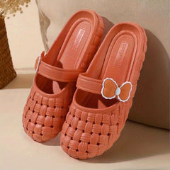 Women's Bowknot Decor Clogs Closed Toe Slip On Shoes