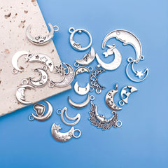 21pcs Antique Silver Sun Moon Star Charms for DIY Jewelry Making