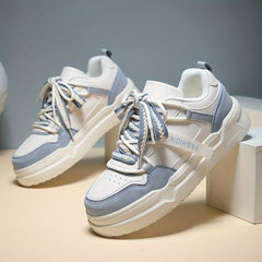 Women's Block Faux Leather Chunky Sneakers - Casual Heighten Skate Shoes