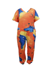  Tie Dye V Neck Jumpsuit with Pockets