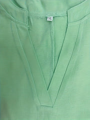  Solid Long Sleeve Notched Neck Tunic Top