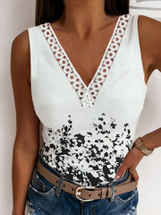 Floral Print Tank Top V Neck Casual Top Summer Spring