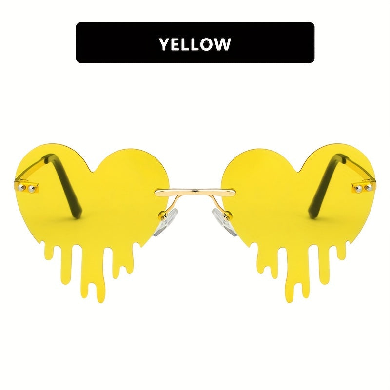 Rimless Heart Tears Sunglasses Y2K Metal Eye Glasses