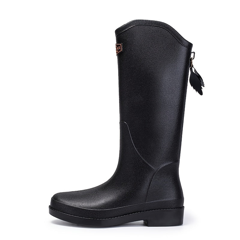 Long Tube Solid Water Boots Casual Wear Resistance Non Slip Rain Shoes