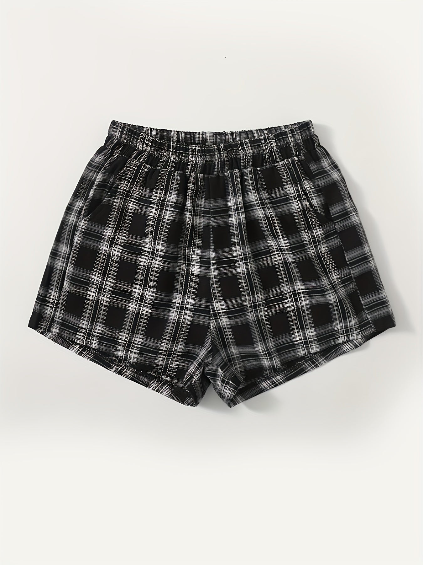 Women's Plus Plaid Print Elastic Everyday Shorts