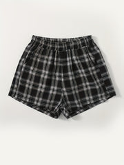Women's Plus Plaid Print Elastic Everyday Shorts