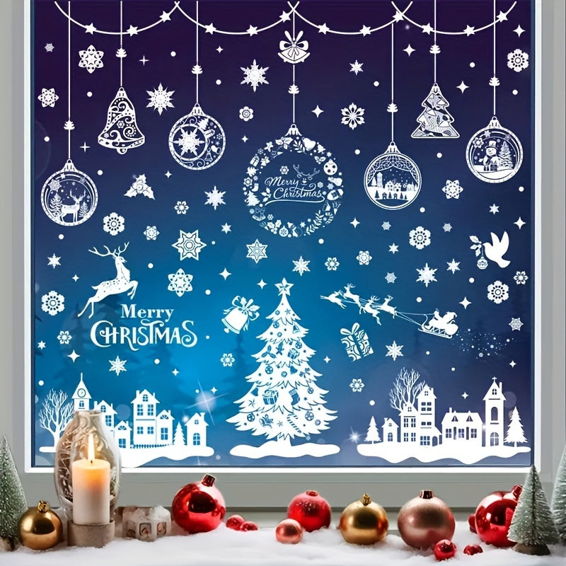 Christmas Window Stickers Elk Wreath Tree Decor