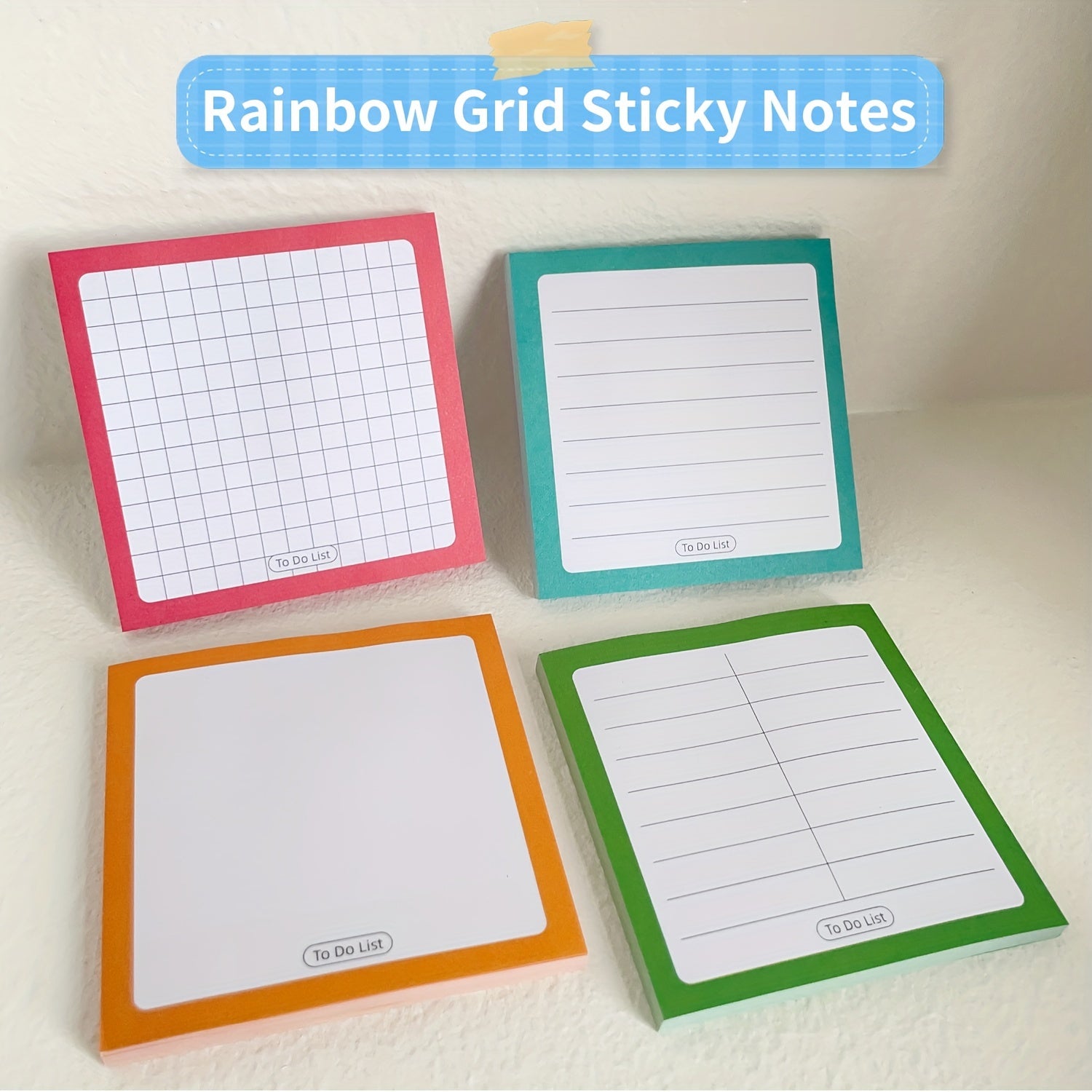 50 Sheets Rainbow Grid Sticky Notes - Tearable Sticky Note Paper