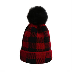 Red & Plaid Christmas Pom Pom Hat Set