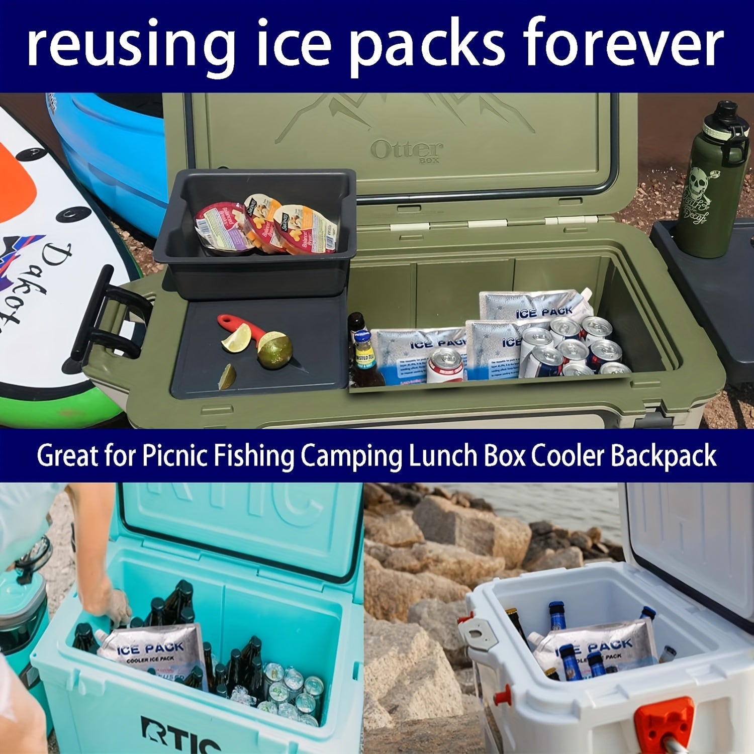 5pcs Reusable Cooler Ice Packs Gel Freezer Packs for Bags Backpacks Lunch
