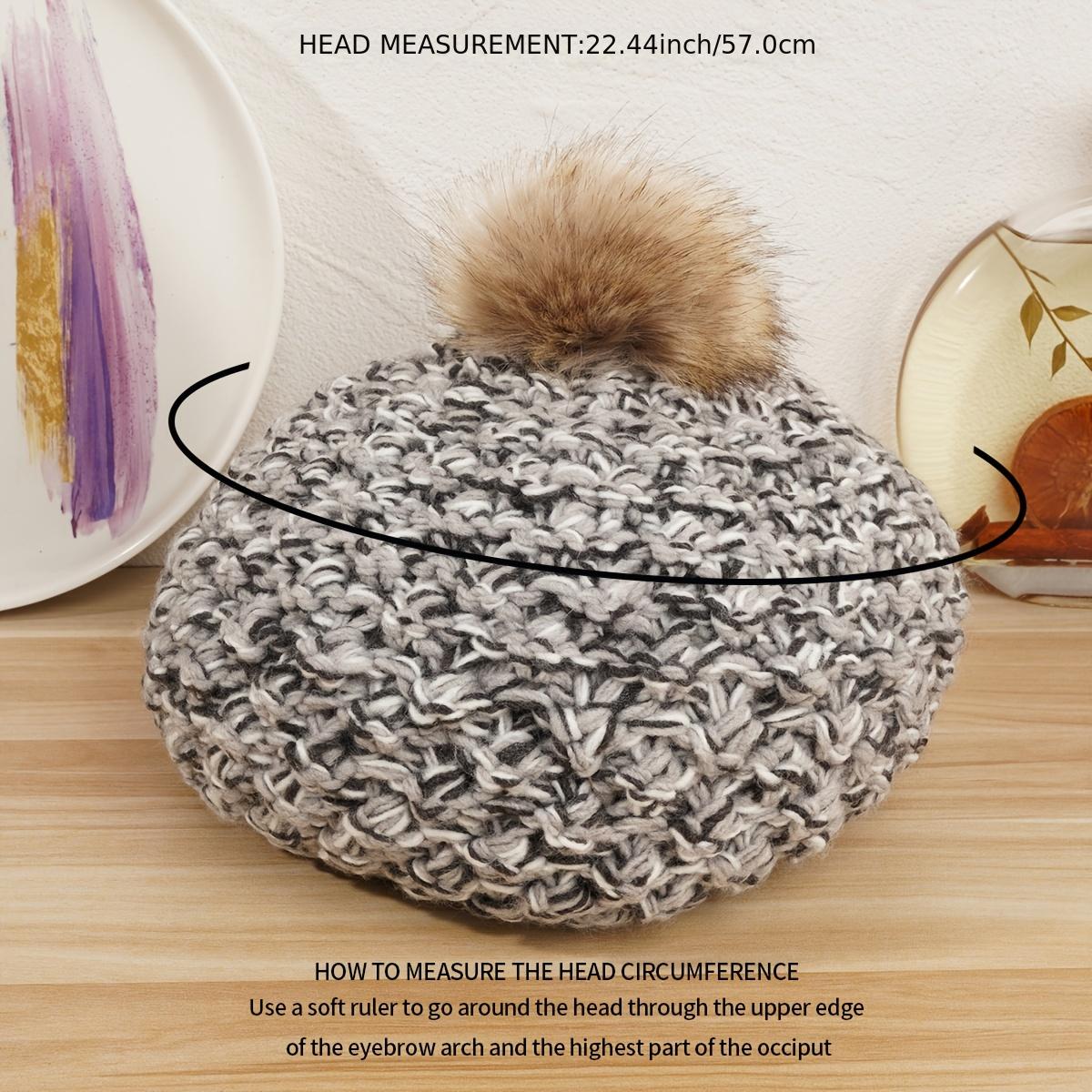 Women's Woolen Beanie Hat with Faux Fox Fur Pom Pom
