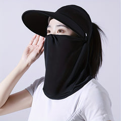 Ponytail Sports Sun Visor Hat with Neck Gaiter - Mesh Breathable Cap