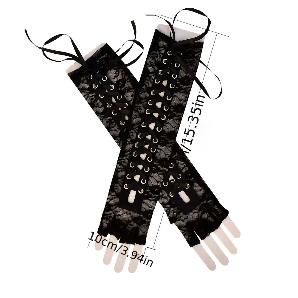 Lace Long Gloves Bandage Half Finger Arm Evening Party Y2K Punk