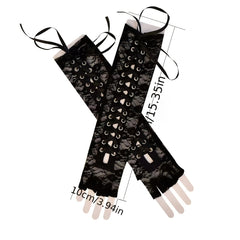 Lace Long Gloves Bandage Half Finger Arm Evening Party Y2K Punk