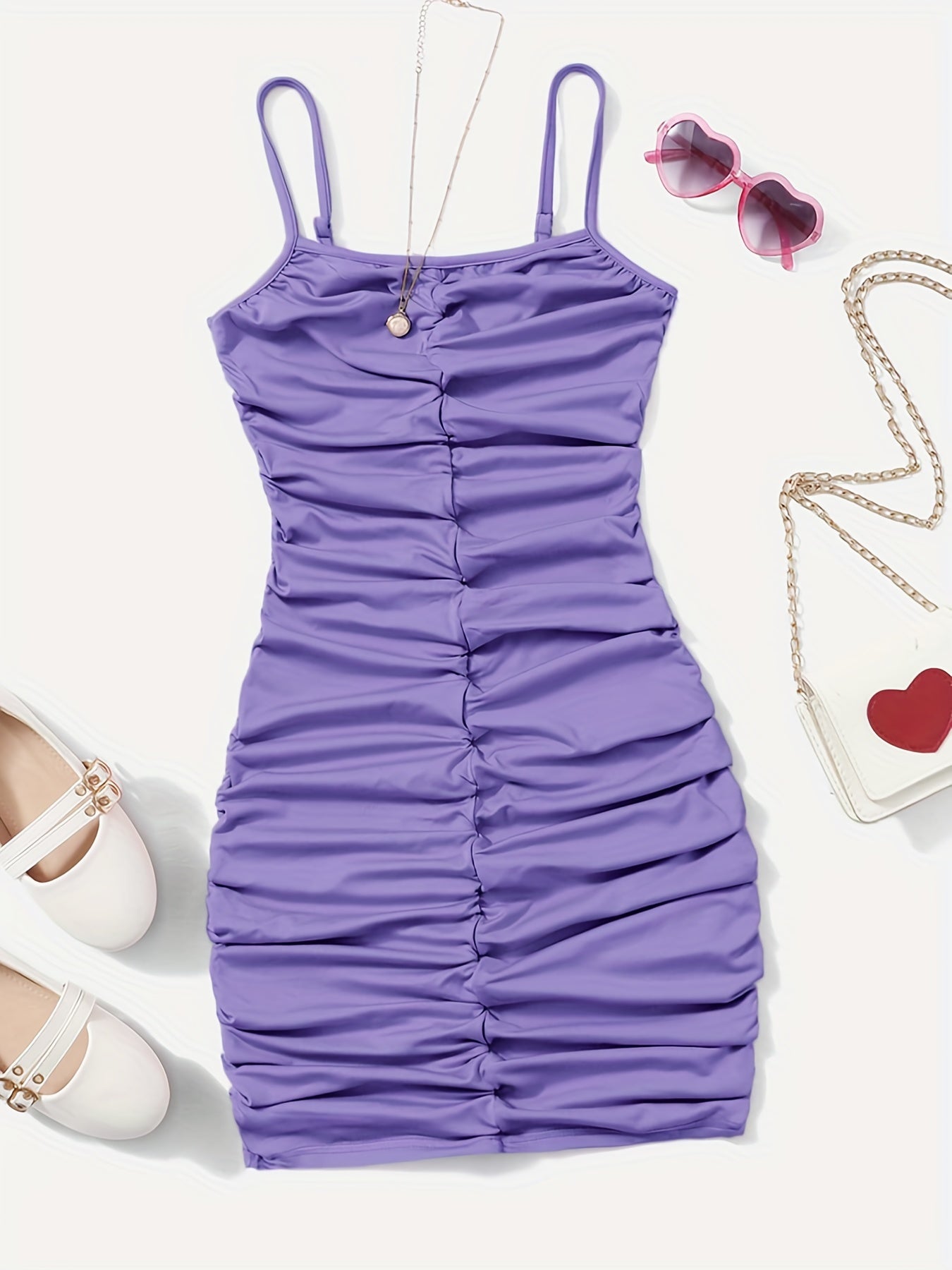 Girl's Ruched Spaghetti Strap Cami Dress