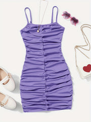 Girl's Ruched Spaghetti Strap Cami Dress