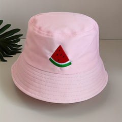 Watermelon Embroidery Bucket Hat Cartoon Pink Basin Hat