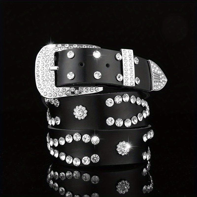 Y2K Rhinestone Belt Hip Hop Pin Buckle Vintage Cowgirl Belt