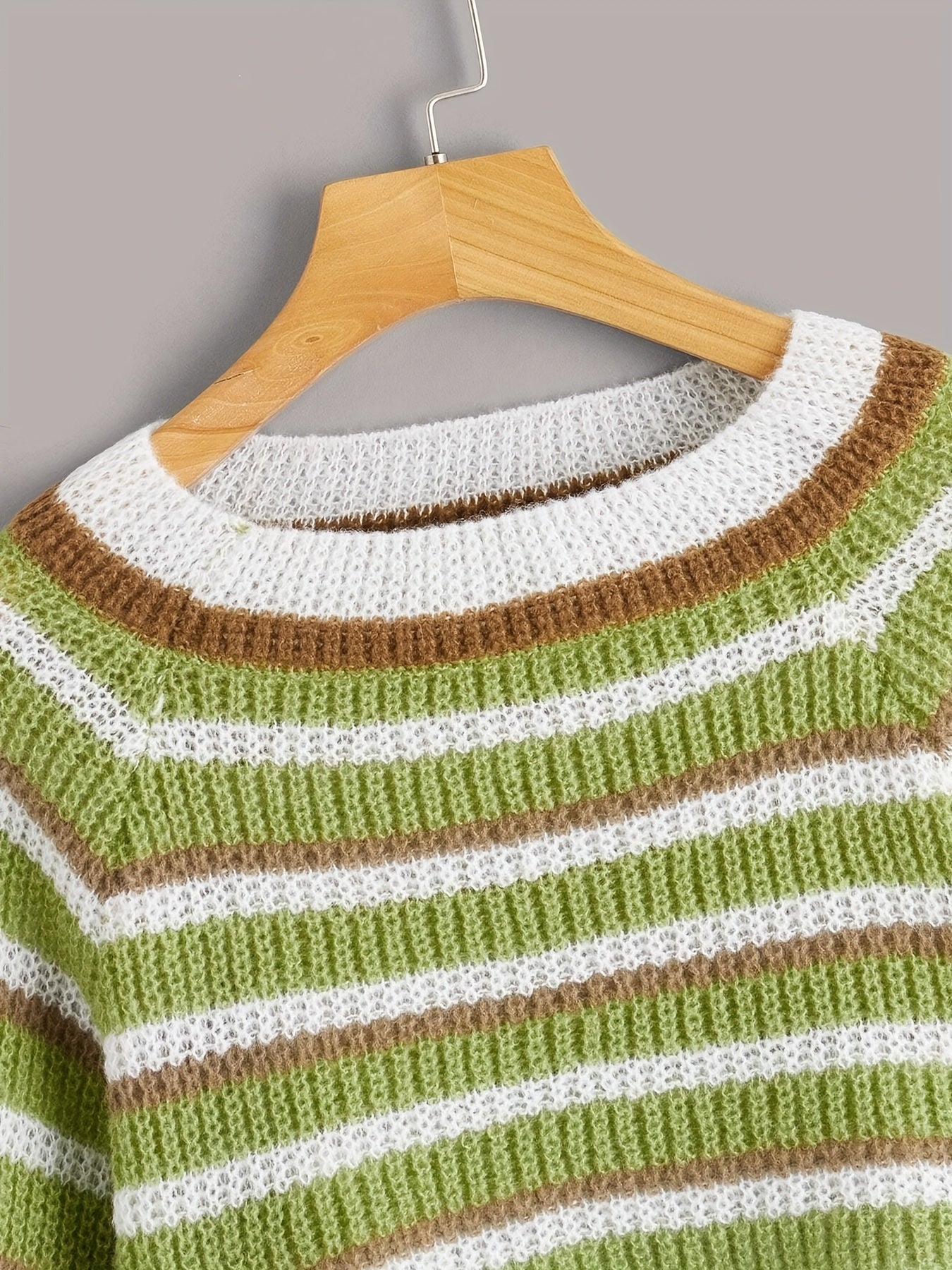  Y2K Striped Bell Sleeve Crew Neck Crop Sweater