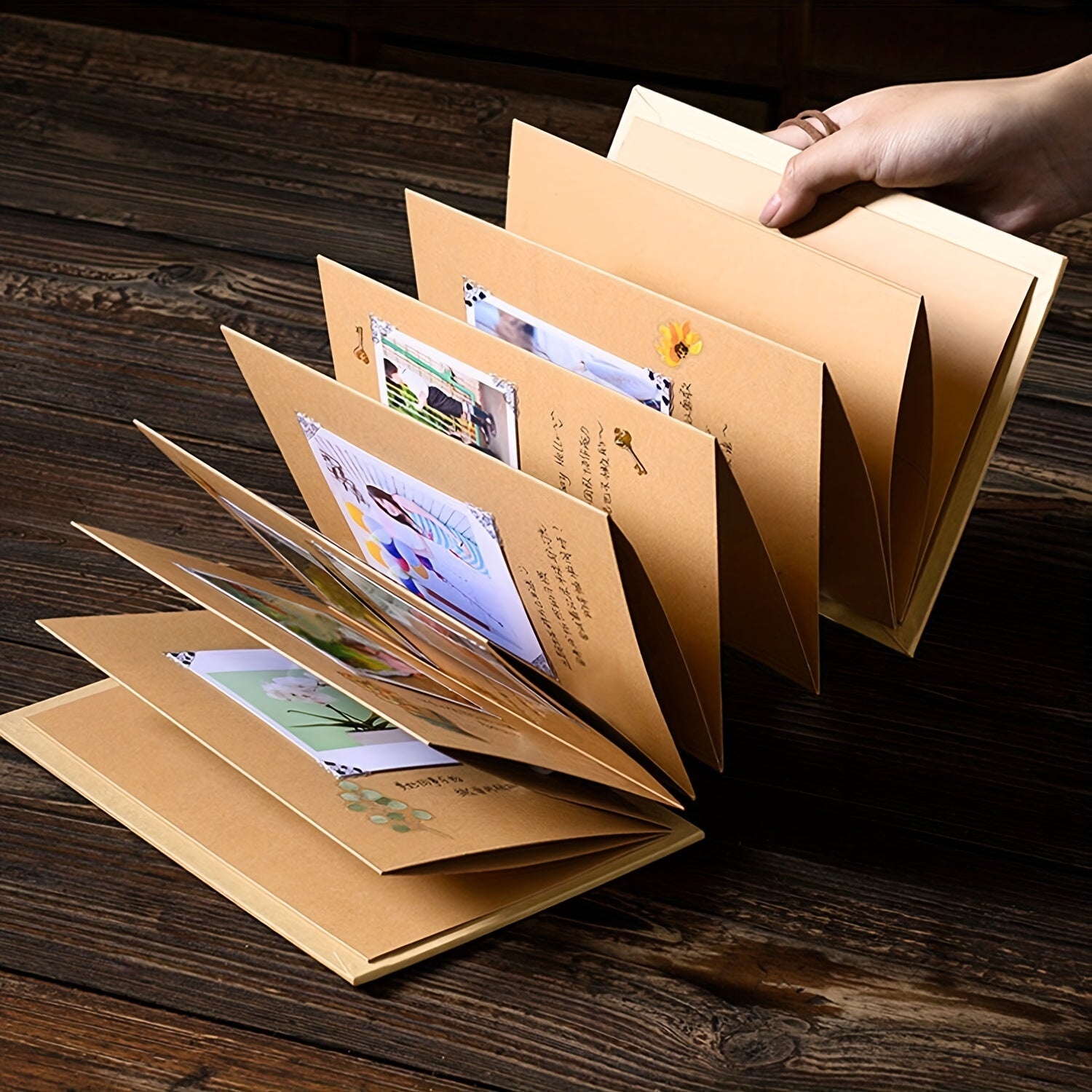 Retro Cowhide DIY Photo Album 18 Fold 34 Sides Memory Book