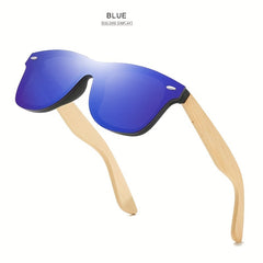 Square Polarized Sunglasses With Wood Frame Retro Glasses
