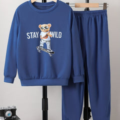 Boy's Street Style Outfit 2pcs Sweatshirt & Sweatpants Set STAY WILD Print