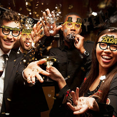 6pcs New Year Party Star Top Hat Golden Glasses Decor Supplies