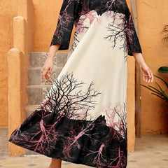  Colorblock Branch Print Maxi Dress