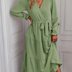 Women's Plus Solid Lantern Sleeve Smock Dress With Belt