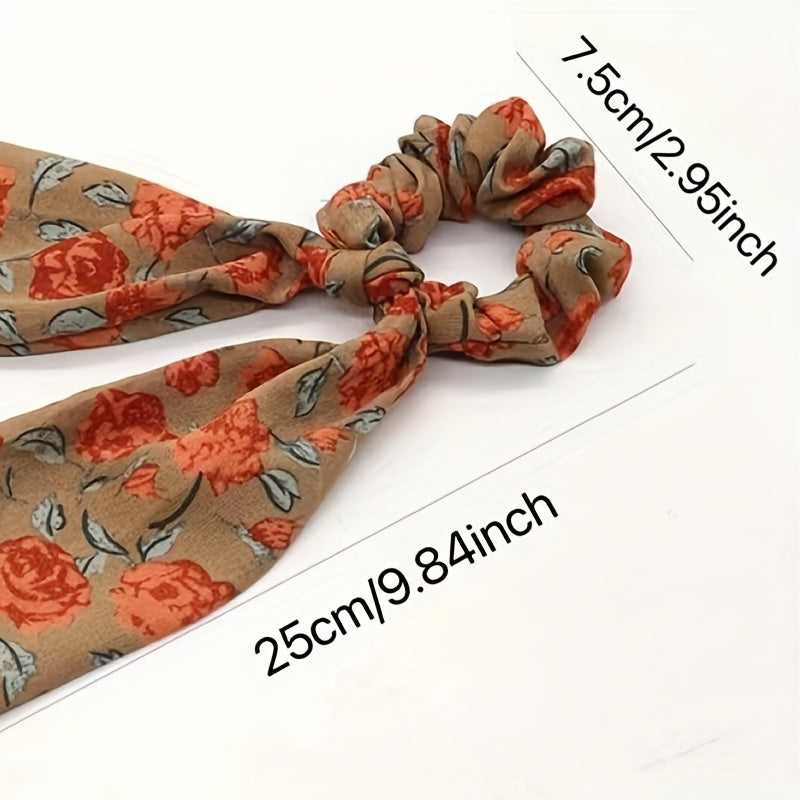Vintage Floral Print Scarf Scrunchies Hair Tie Large Hair Rope Hair Ring