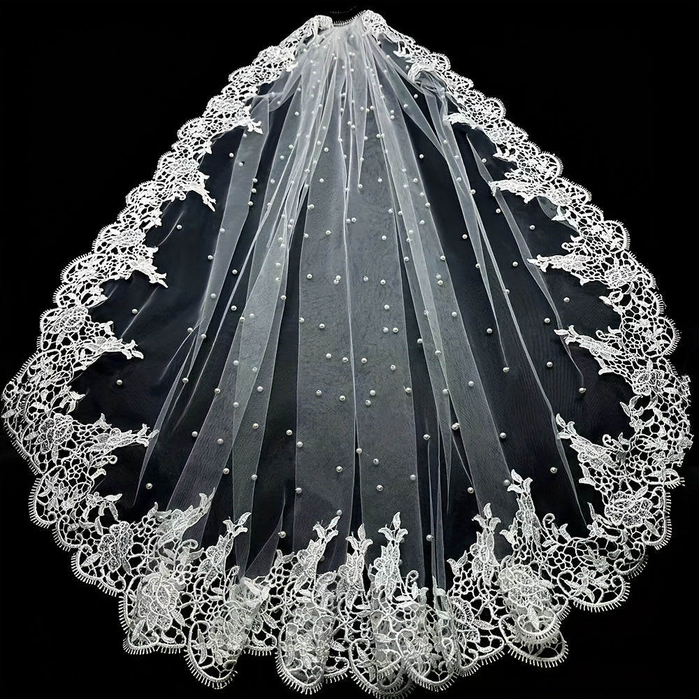 Ivory Bridal Veil Headpiece with Water Soluble Accents