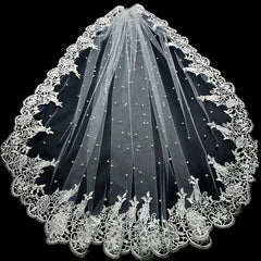 Ivory Bridal Veil Headpiece with Water Soluble Accents
