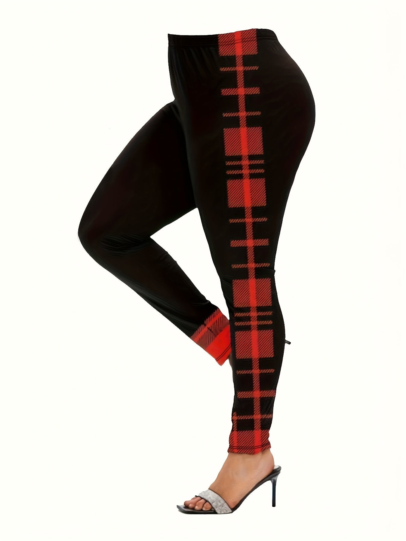 Plus Size Christmas Hat Plaid Raglan Top & Leggings Set