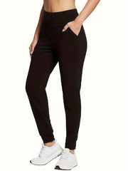  Sporty Pants Women's Plus Solid Wide Waistband Running Trousers